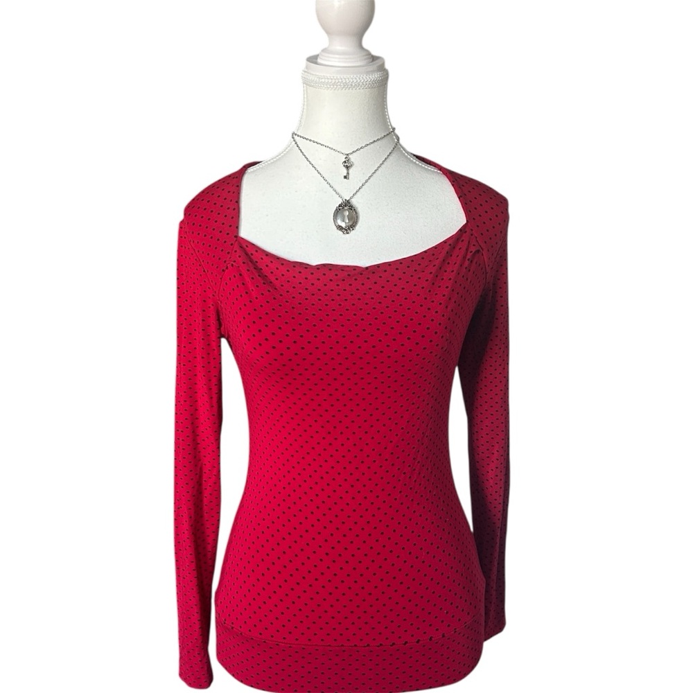 Y2K “Cici” Red and Black Polka Dot Print Long Sleeve Fitted Top